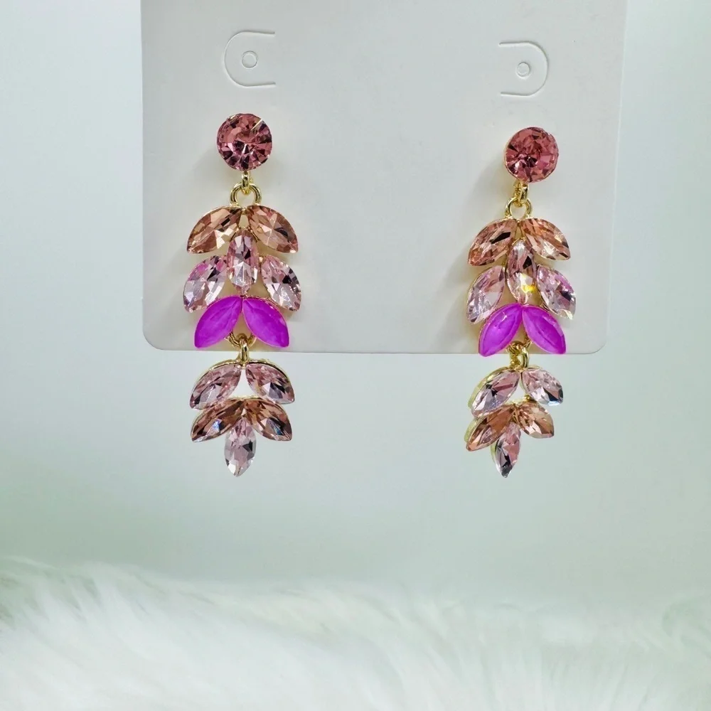 Pink Rhinestone Drop Earrings - Picture 2 of 3